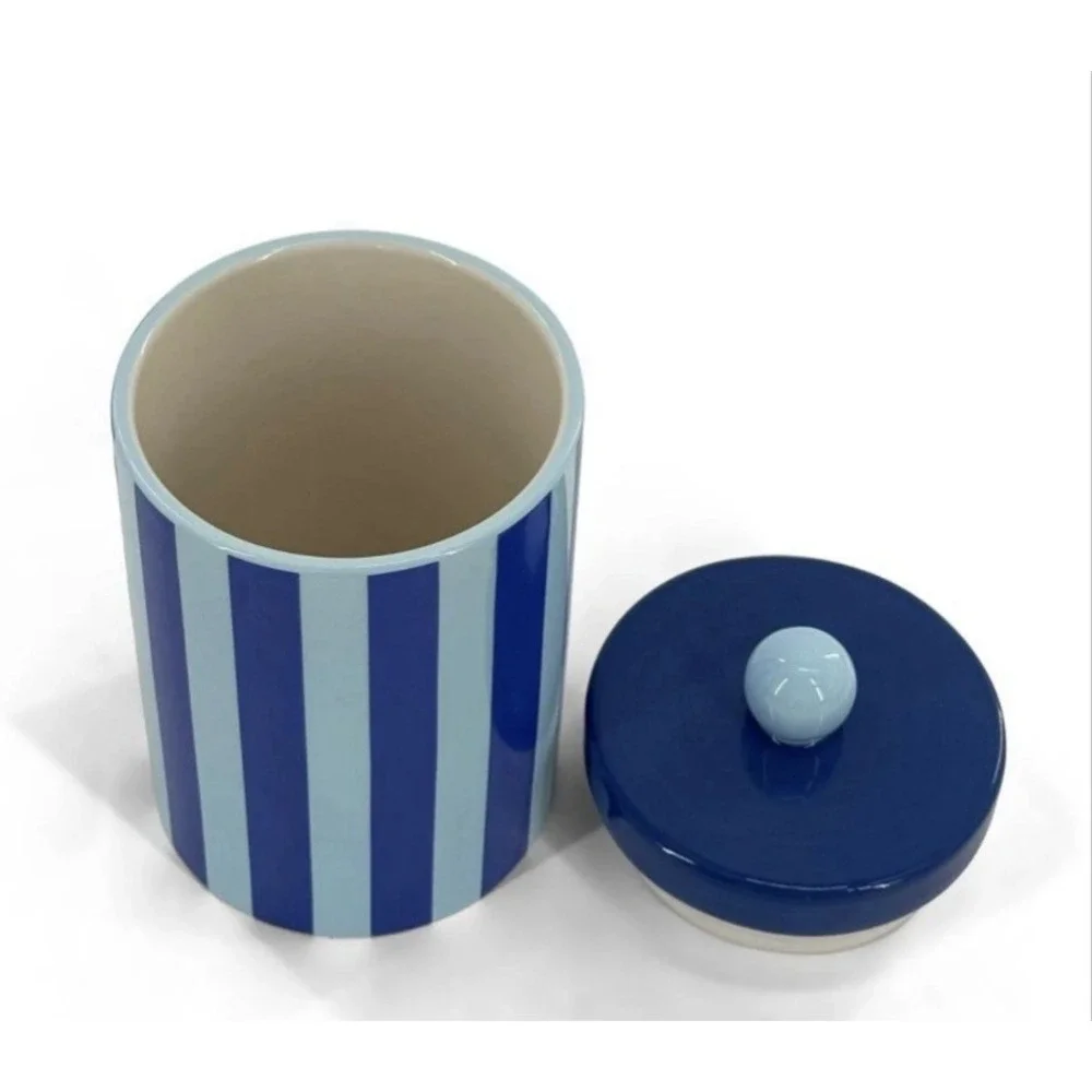 Ceramic Jar Blue striped - Bullseye's Playground™